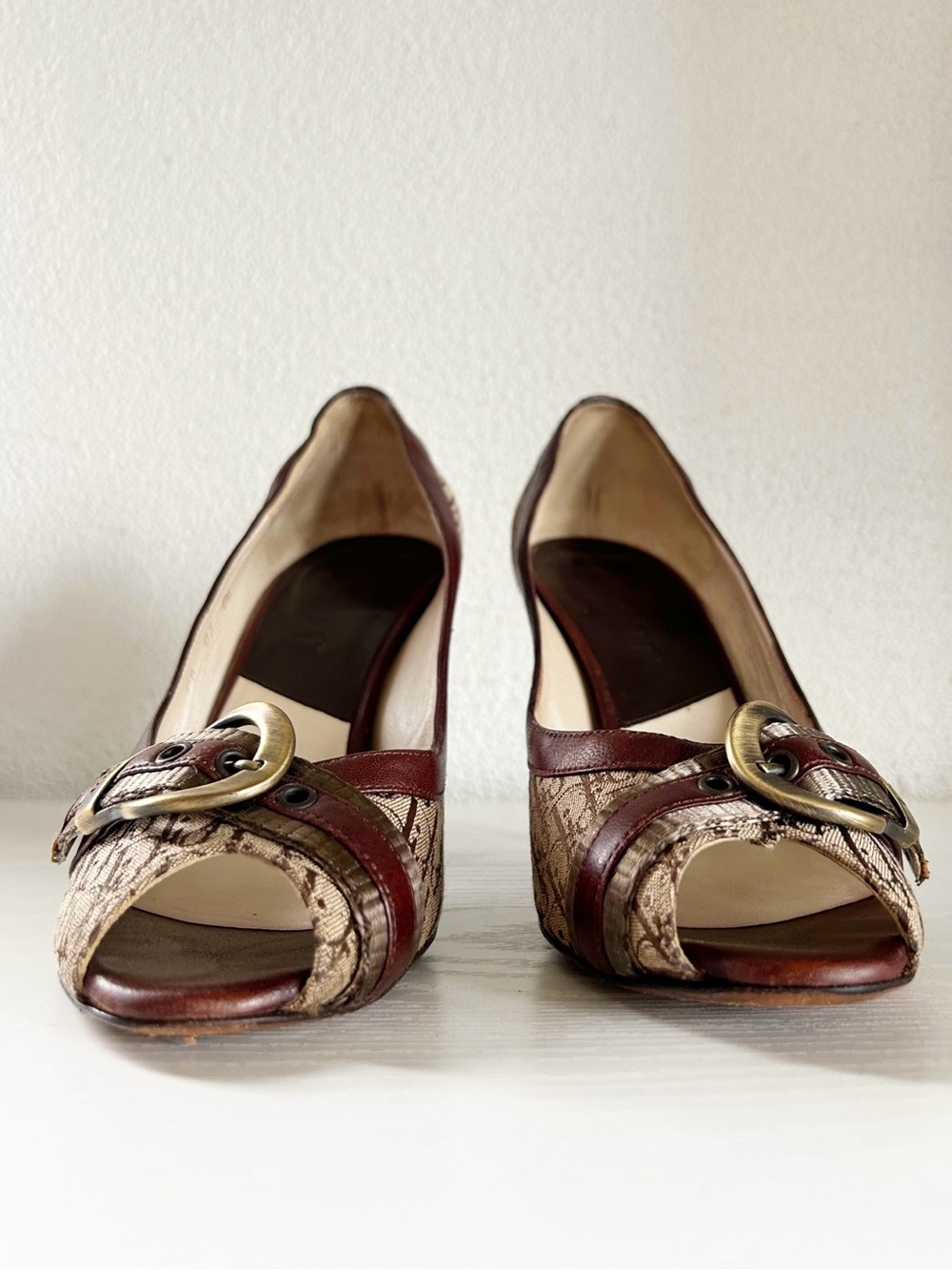 Christian Dior Diorissimo Canvas Heels Brown Beige Leather Monogram Size EU 38 - Picture 5 of 16